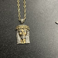 10k Gold Chain & Diamond Christ Pendant 