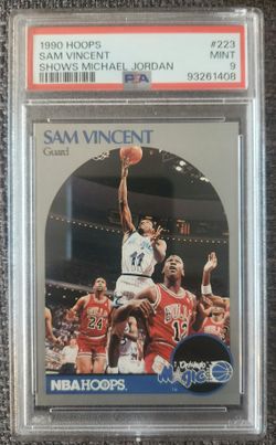Sam Vincent w/Michael Jordan Wearing #12 - 1990 Hoops #223 - PSA 9