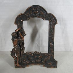 Antique Art Nouveau Cast Iron Copper Ornate Heavy Tabletop Frame
