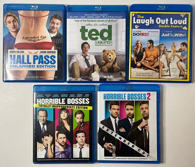 Lot of 6 Comedy Movies Blu-ray, DVD (Hall Pass, Ted, Horrible Bosses 1, 2 & more)