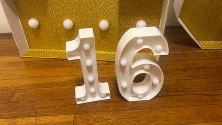 White Marquee Light-Up Number 16 Signs