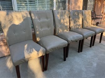 Set of 5 Tufted Leather Dining Chairs