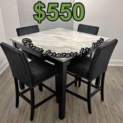 5 PCs Dining Table Set Include Faux Marmol Table 4 Chairs Black Velvet Brand New
