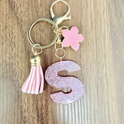 Pink Glitter Keychain Letter S