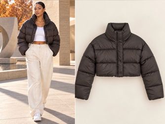 Angelica Blick x NA-KD Cropped Puffer Jacket – Dark Espresso Brown, EU 34