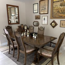 Wood Dining Table and Cane Wood Dining Chairs
