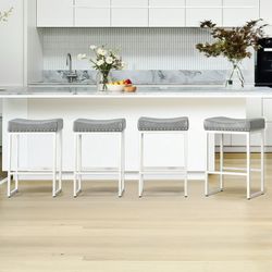 Grey Leather Stools Set Of 3