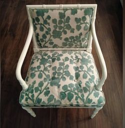 Vintage Bamboo-Style Accent Chair with Botanical Upholstery
