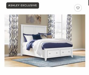 Ashley White Wood Bed Frame with Storage Drawers
