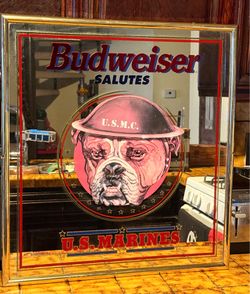 Budweiser Salutes U.S. Marines Vintage Framed Bar Mirror