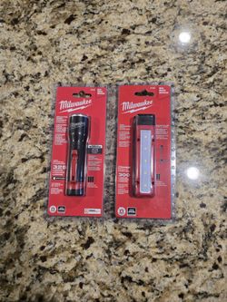 Milwaukee 325l Focusing Flashlight Milwaukee 300l Rover Magnetic Flood Light Both For $60