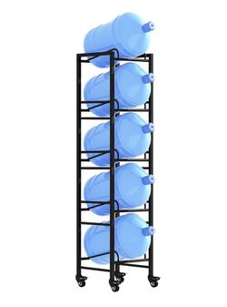 5 Gallon Water Black Jug Holder, Movable 5 Tier Heavy Duty Water Rack with 4 Wheels - Retail $56