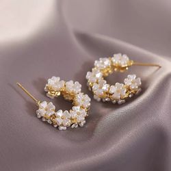 Pearl Floral Hoops Earrings