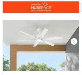 NEW IN BOX Shop Home Decorators Collection Kensgrove II 60 in. Smart Indoor/Outdoor Matte White Ceiling Fan with Remote Included Powered by Hubspace