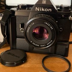Nikon EM with Nikon power winder and Vivitar flash1