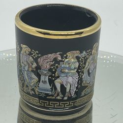 VTG  ARoussi Greece Shot Ouzo Shot Glass Black And 24kt Gold Trim Made In Greece Elevate your barware collection with this vintage ARoussi shot glass 