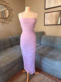 Lavender Ruched Lace-up Dress