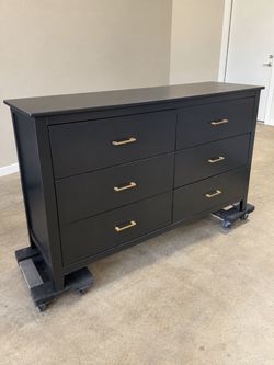 Black 6-Drawer Dresser with Gold Handles