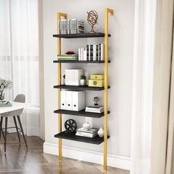 Modern Industrial Wall-Mounted Ladder Bookshelf