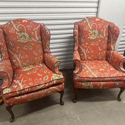 Set of Two Custom Wingback Chairs 