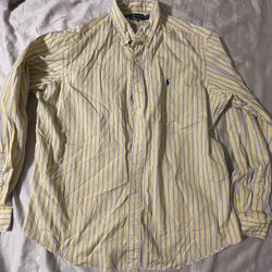 Polo Ralph Lauren Custom Fit  Yellow Striped Long Sleeve Button Down Shirt XXL