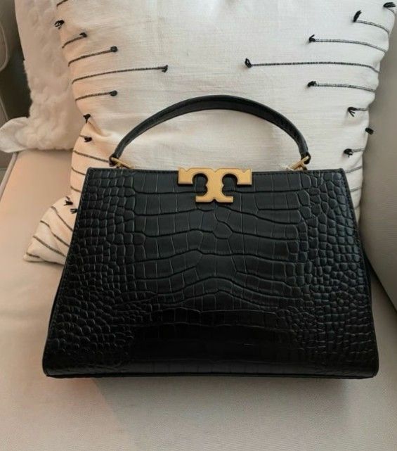 NEW Tory Burch Eleanor Croc Embossed Satchel Black
