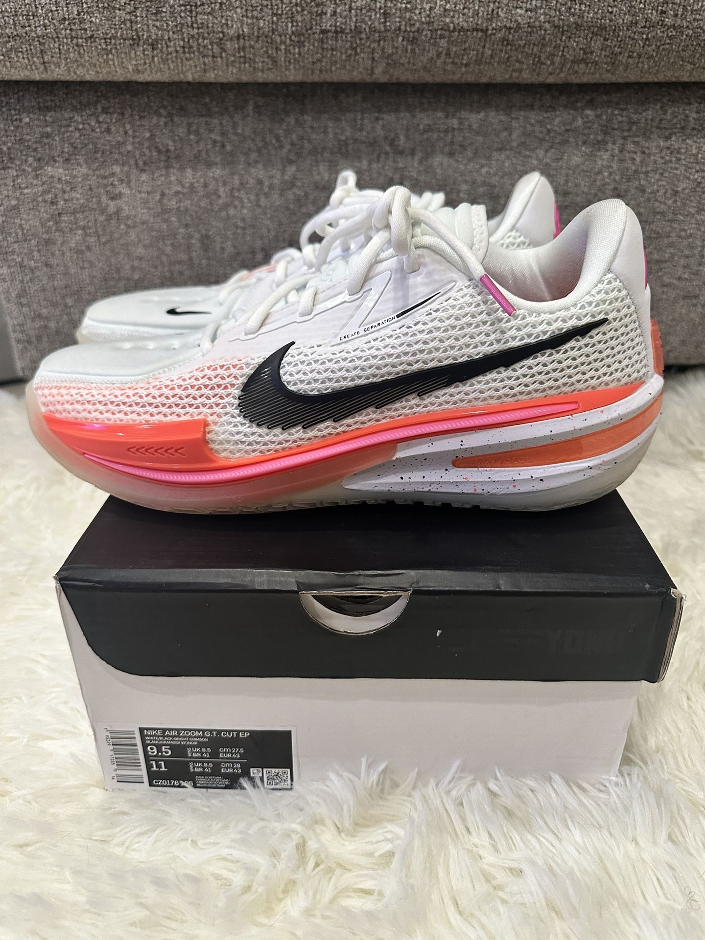 Size 9.5 - Nike Air Zoom GT Cut 1 Rawdacious 3 USA EYBL white Orange