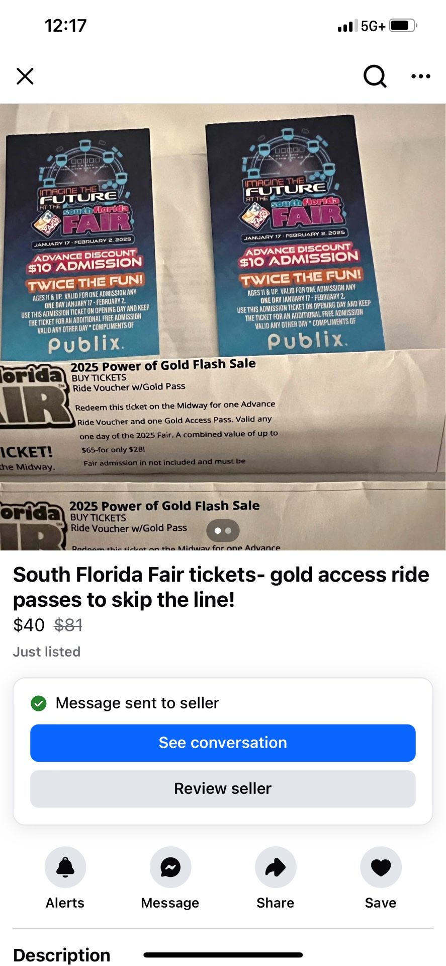 South Florida Fair- 1 Golden Ride Pass Left