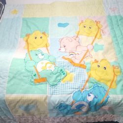 Care Bears Quilted Crib Comforter Baby Blanket Vintage Stars Heart Swings 1999