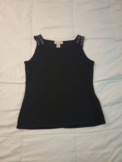 Diana Belle Black Sleeveless Top with Embellished Shoulders