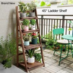 Brand New 45"Merch Wooden Shelf Multifunctional Foldable Ladder Shelf 