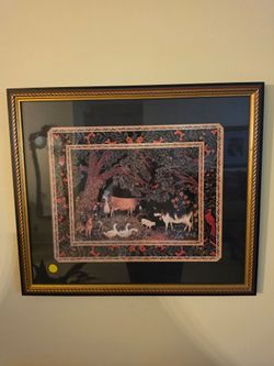 Framed Folk Art Farm Scene Print