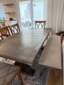 Farmhouse Wood Dining Table with Chairs and Bench