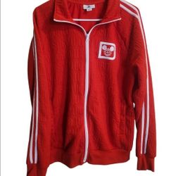 Disney Parks World Track Jacket Zip-up Red Embossed Embroidered