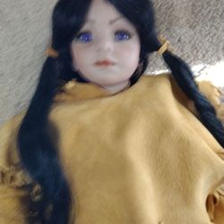 Lifesize 3 Feet Tall Vintage Native American Porcelain Doll
