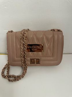 Valentino by Mario Valentino pink and gold diamond quilted leather crossbody shoulder bag,