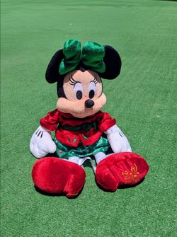 Minnie Mouse DAMAGED 15" Holiday Christmas Plush Disney Store 2019 Doll Toy GUC