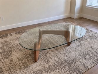 Glass Top Coffee Table with Wood Legs