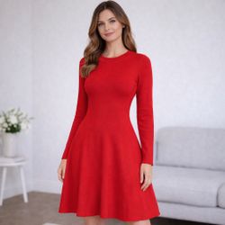 Red Knit Fit & Flare Dress (Size M)