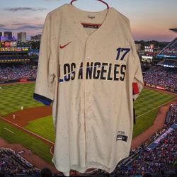Shohei Ohtani Los Angeles Dodgers Nike City Connect jersey cream colorway with vibrant speckles