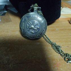 Bronze Fire Fighter Pocket Watch Vintage Style New And Works Perfectly