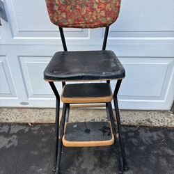 Vintage Metal Cosco Kitchen Step Stool Chair - needs cushion for seat Back is 34" high and seat is 24" high