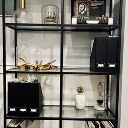 VITTSJÖ Shelf unit, black/glass