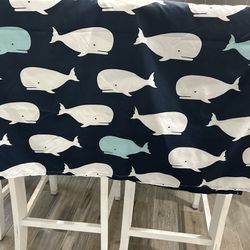 Navy Blue, White And Light Blue Whale Shower Curtain