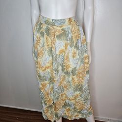 Sag Harbor Yellow and Green Floral Midi Skirt Size S Multi Color 