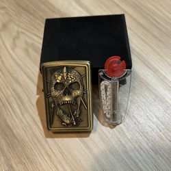 Zippo-style Wind proof Lighter Skull Design Engraved W Flint & Wick Pack