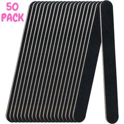 Double Sided Reusable Nail Files (100/180 Grit, 50 Pack) - Professional Manicure Pedicure Tool for Home and Salon