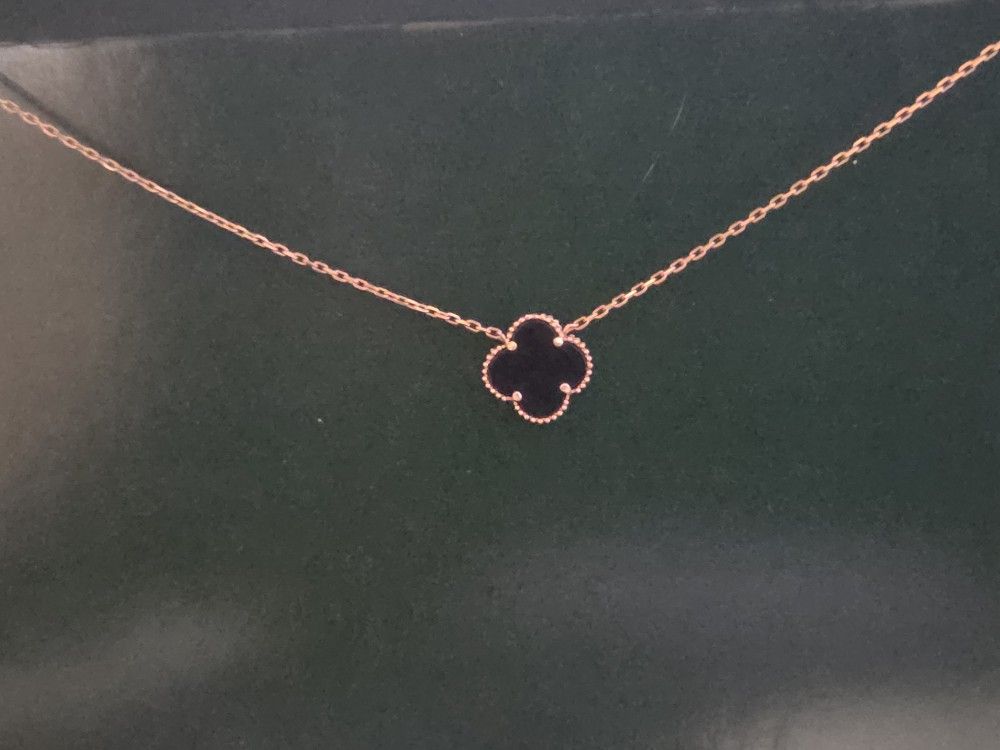 Van Cleef Black Onxy 14k Clover Necklace