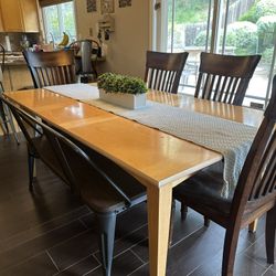 Kitchen Table With 6 Chairs And Bench + 1 Extra Leaf
