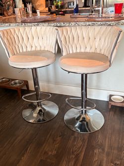 Set of 2 Tufted Adjustable Bar Stools - Beige